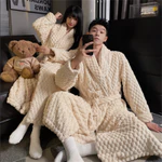 Áo choàng Kimono Nhật Bản Flannel Mùa Đông Cặp Đôi Bộ Đồ Ngủ Nam Nữ Plus size Áo choàng Tắm Dày Giữ Ấm Váy Ngủ XL-4XL — ảnh 2