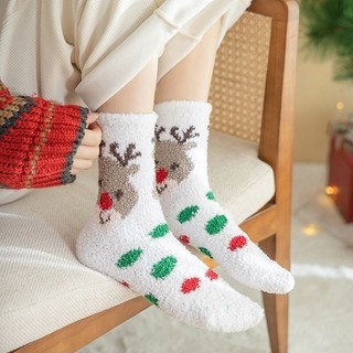 『Brelira』Bộ 7 đôi tất Giáng Sinh chất liệu nhung dày dặn ấm áp họa tiết ông già Noel dễ thương cho nữ mùa đông