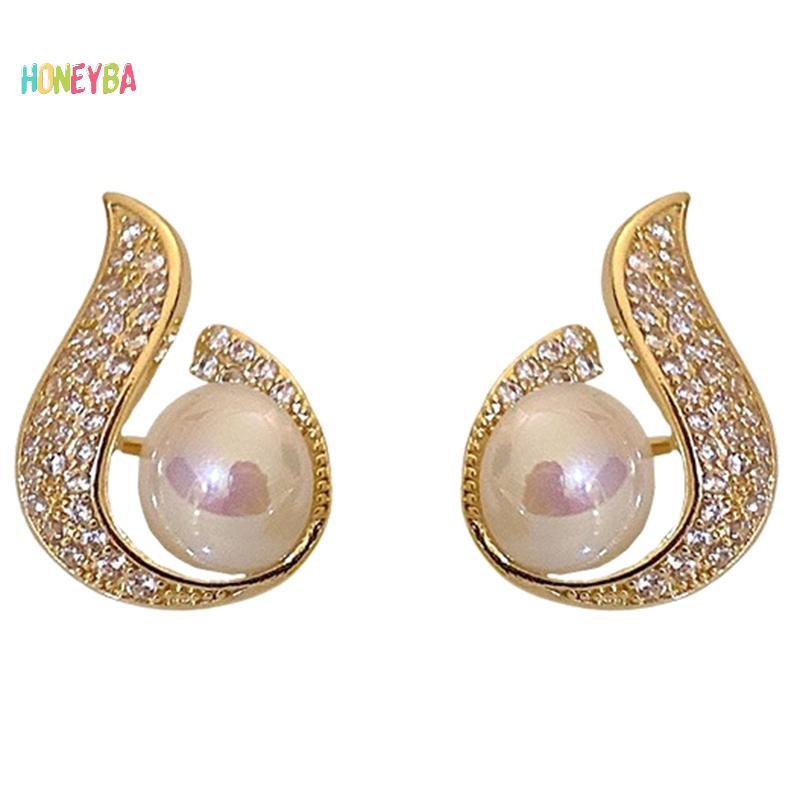 < Honeyba > 1 Đôi Bông Tai Mới Hợp Thời Trang Bông Tai Ngọc Trai Giọt Nước Bông Tai Tính Khí Thời Trang Bông Tai Nữ Hàn Quốc