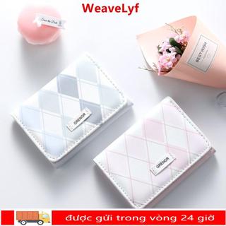 Ví đựng thẻ WEAVELYF, có túi đựng thẻ xanh họa tiết ca rô, phong cách Hàn Quốc Đa chức năng PU Hộp đựng thẻ tín dụng đơn giản dành cho nữ