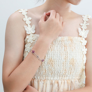 Châu Âu Mỹ ins Phong Cách Mới Đỏ Corundum Ánh Sáng Phong Lan Spinel Bốn Lá Cỏ Ba Lớp Vòng Tay Nữ