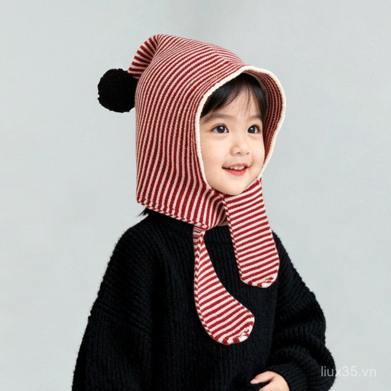 Mũ trẻ em Khăn quàng cổ tích hợp Mũ thu đông bé trai bé gái Mũ dệt kim Mũ len Mũ bảo vệ tai Mũ ấm áp cho bé