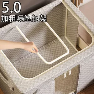 Checkerboard Quần Áo Quilt Baina Hộp Dung Tích Lớn Di Chuyển Hộp Bảo Quản Có Nắp Khung Thép Vải Lanh Cotton PP Ban Loại W1ZL