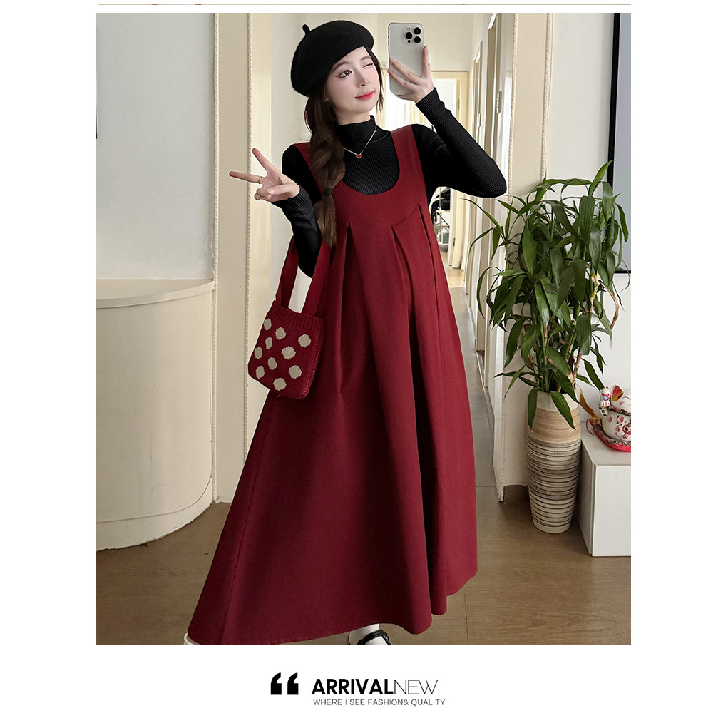 Bộ Đồ Bà Bầu Hai Mảnh Thu Đông Thời Trang: Áo Vest & Đầm Kèm Áo Len Và Sơ Mi