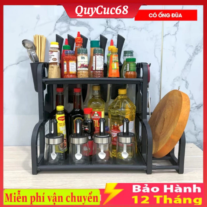 Kệ Đựng Gia Vị Nhà Bếp Chữ B, Kệ Đựng Đồ Dùng Nhà Bếp, Kệ Gia Vị 2 Tầng Tiện Ích Có Hộp Đựng Đũa Thiết Kế Đơn Giản Tiện.