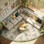 Thảm trải sàn phòng khách hình quạt nhung nước hoa vintage – thảm trang trí ôm góc sofa & bàn trà, dễ vệ sinh, nhiều kích thước
