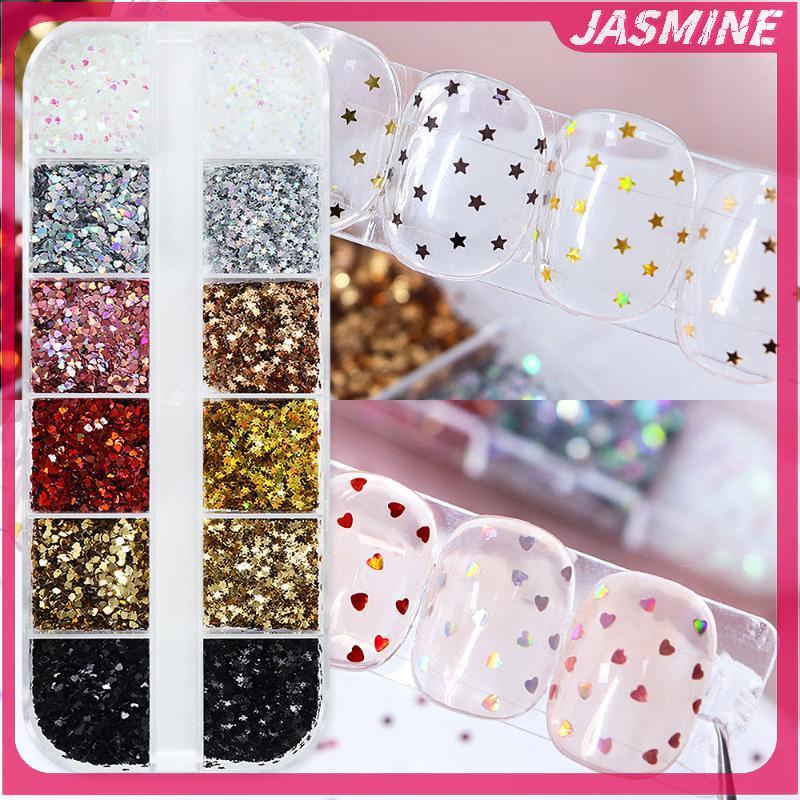 JASMINE 1mm Ngôi Sao Lấp Lánh Móng Tay Lấp Lánh Tình Yêu Lấp Lánh Trang Trí Móng Tay Salon Thiết Kế Phụ Kiện Dễ Thương DIY Nail Art Design JASMINE