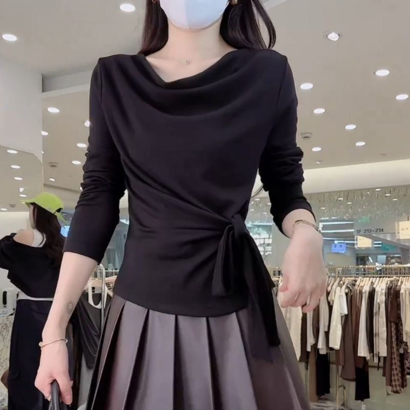 Áo Thun Skinny Tay Dài Có Dây Đeo Cổ Xoay - Phù Hợp Cho Nữ