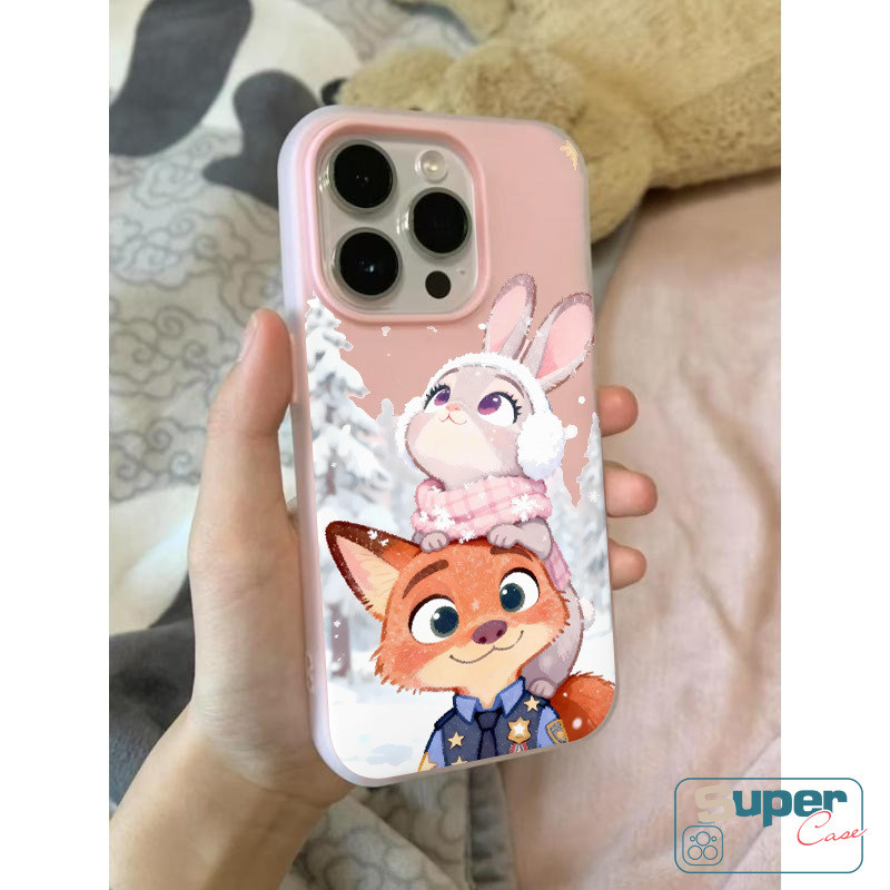 Ốp Lưng Tương Thích Cho IPhone 17 16 11 13 15 14 12 Pro Max 17 15 16 Pro 7Plus XR Air X XS Max Mùa Đông Cặp Đôi Bunny Fox Hoạt Hình Zootopia Silicone Mới 2 in1 Cover