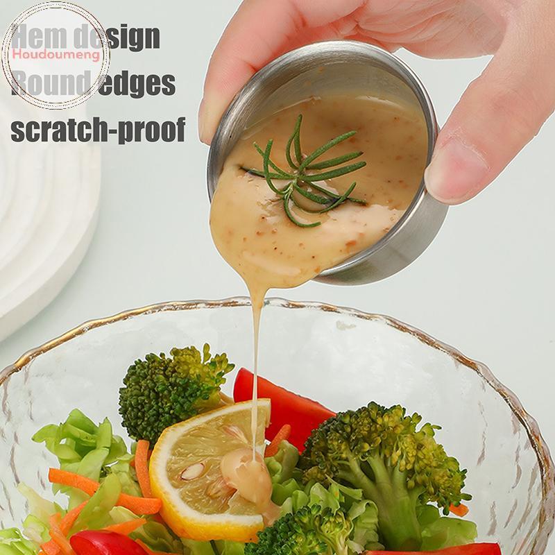 Cốc nước sốt nhỏ bằng thép không gỉ Hodou có nắp kín Gia vị di động Món ăn gia vị sốt cà chua Lẩu nhúng Bát đĩa Bộ đồ ăn VN