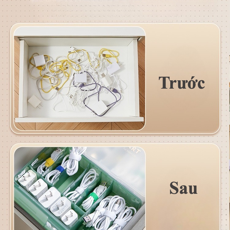 Hộp Đựng Đồ Đa Năng Có Nắp – Chia Ô – Chống Bụi – Nhựa PP| Dành Cho Trang Điểm, Dây Sạc, Mỹ Phẩm, Đồ Nhỏ Bàn Làm Việc