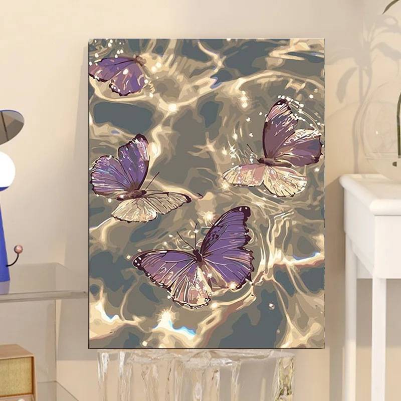Phong cách mơ mộng phòng khách và phòng ngủ nền tường bướm trang trí tranh canvas, tranh canvas trang trí nhà cửa