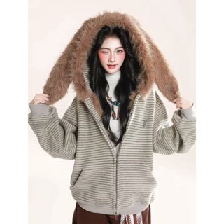 Áo khoác nam ESEA phong cách Hàn Quốc, chất liệu cotton, có mũ, họa tiết sọc, ấm áp.
