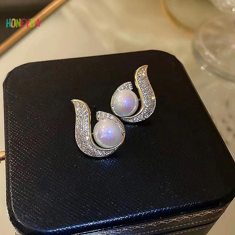 < Honeyba > 1 Đôi Bông Tai Mới Hợp Thời Trang Bông Tai Ngọc Trai Giọt Nước Bông Tai Tính Khí Thời Trang Bông Tai Nữ Hàn Quốc