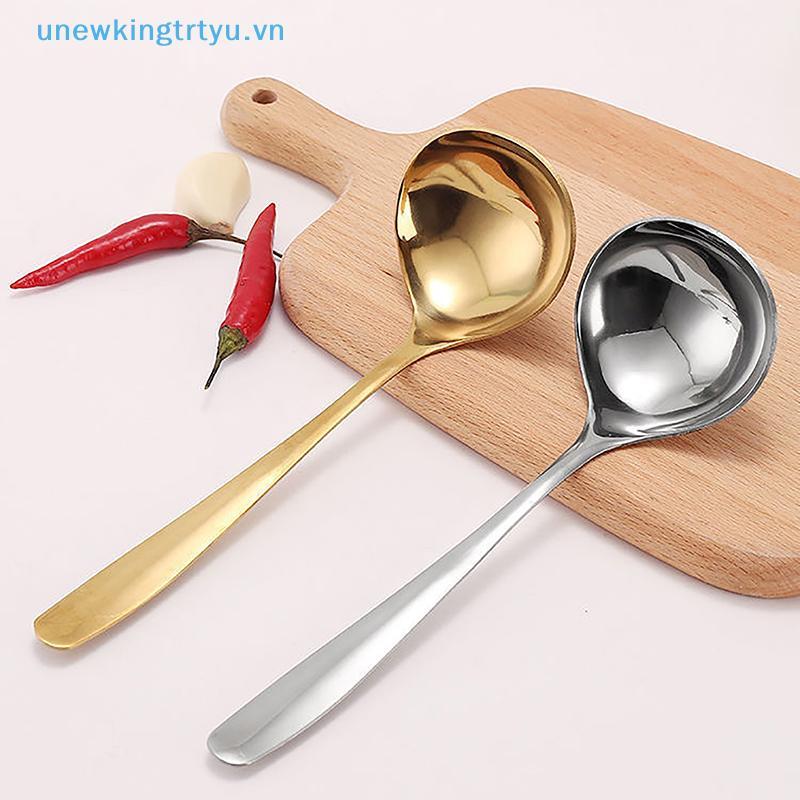 Unewtyu Thép không gỉ Thìa Tròn Lớn Lưới Đỏ Vàng Bữa Tối Tay Cầm Dài Khuấy Thìa Tráng Miệng Cho Phụ Kiện Nhà Bếp Tiện Ích VN