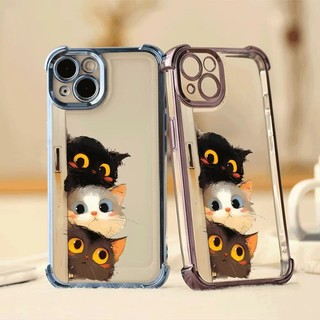 Ốp Điện Thoại Mèo Màu Vui Nhộn Cho OPPO Reno 14 13 12 11 10 Pro 14F 13F 12F 11F 5G Vỏ Trong Suốt Chống Rơi