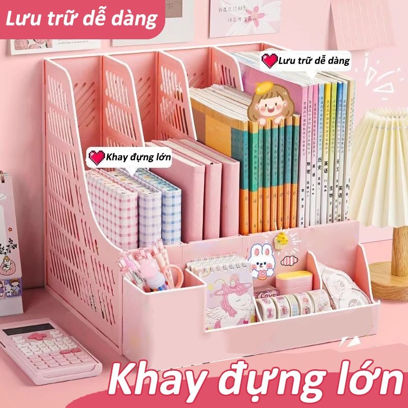 kệ đựng tài liệu 4 Ngăn – Giá Đựng Tài Liệu & Sách Vở, Decor Bàn Làm Việc Ngăn Nắp, Sắp Xếp Giấy Tờ Gọn Gàng