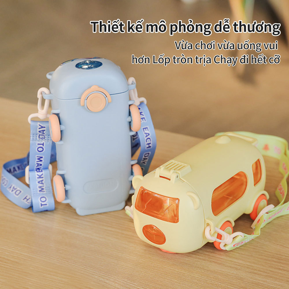 500ml Bus Water Bottle with Straw and Strap for Kids Baby Water Cup Children Drinking Water Bottle