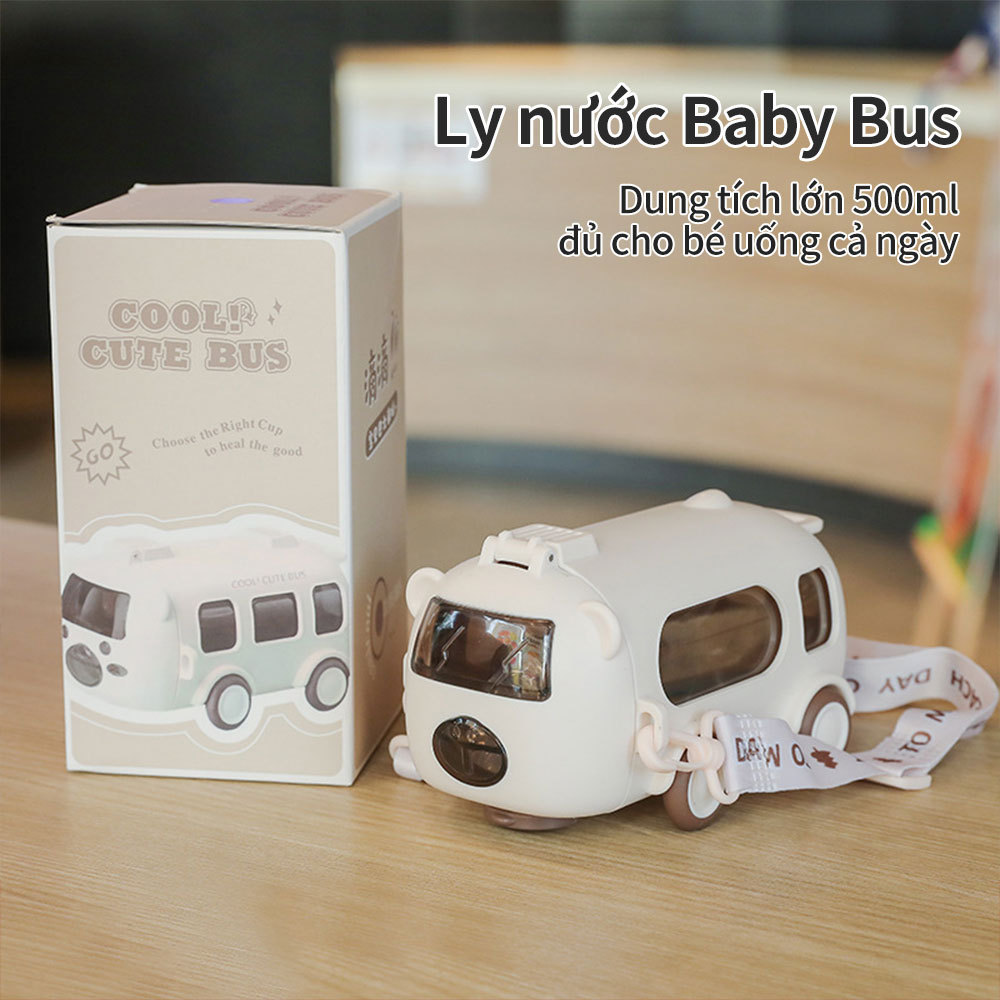 500ml Bus Water Bottle with Straw and Strap for Kids Baby Water Cup Children Drinking Water Bottle