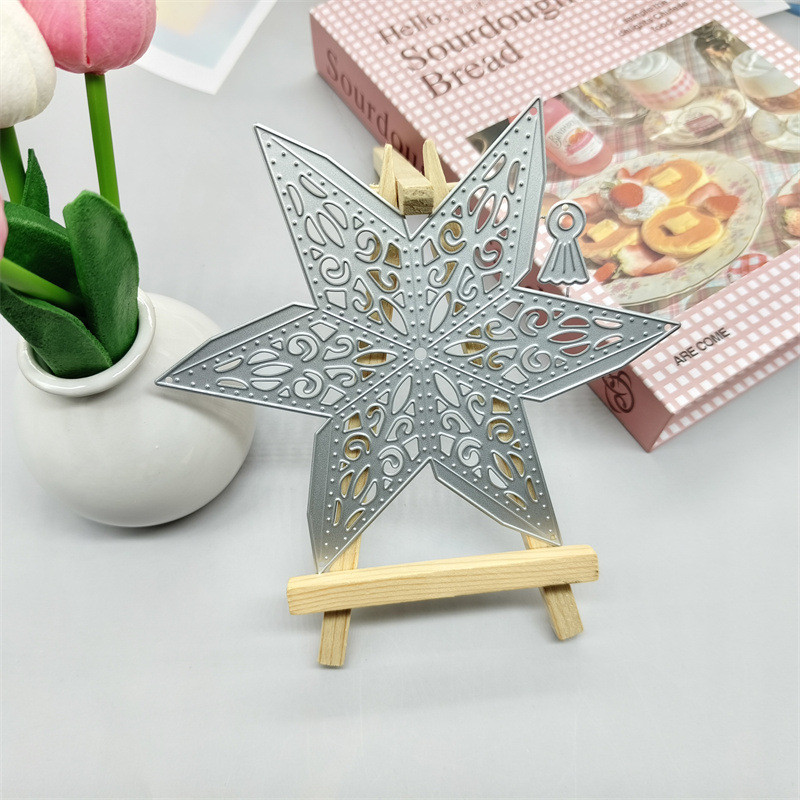 Ba Chiều Lục Giác Ngôi Sao Kim Loại Carbon Cắt Thép Khuôn DIY Dập Nổi Mẫu Sổ Lưu Niệm Album Ảnh Thiệp Chúc Mừng Cắt Chết Giấy Nghệ Thuật Khuôn