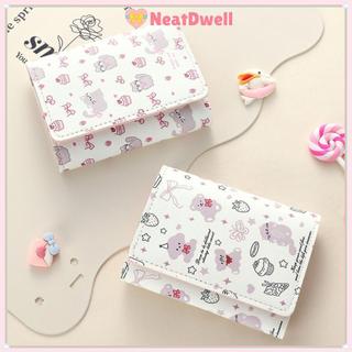 Ví đựng tiền xu NEATDWELL, Ví ngắn bằng da PU nơ, Hộp đựng thẻ hoạt hình Kitty dành cho nữ Cô gái
