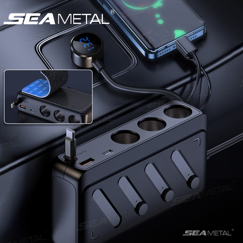 Bộ chia sạc ô tô SEAMETAL 142W Bộ chia đa cổng PD USB Bộ chuyển đổi bật lửa thuốc lá điện thoại ô tô Bộ chia ổ cắm có công tắc