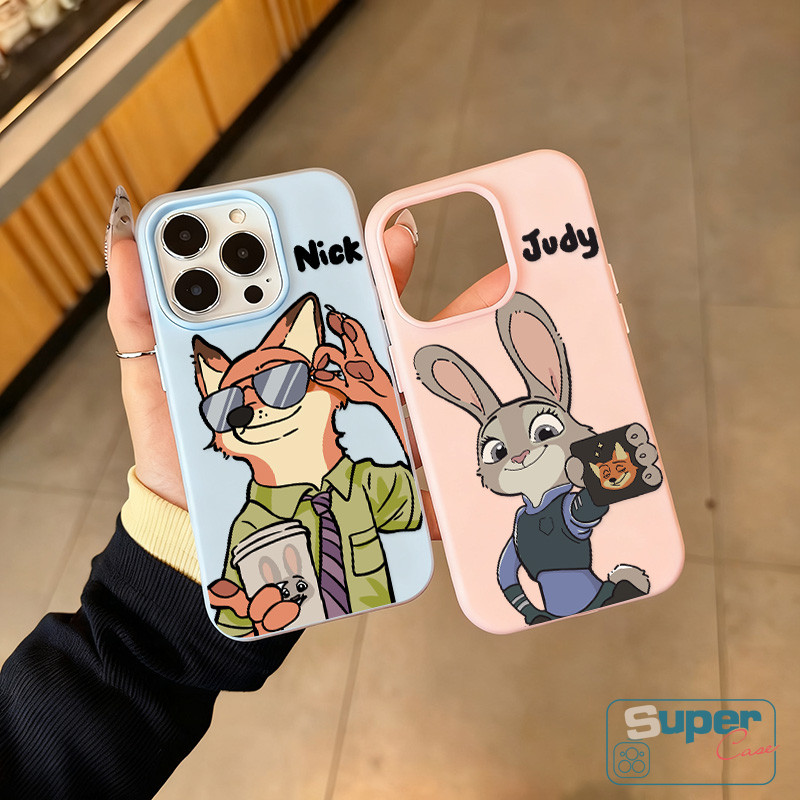 Ốp Lưng Tương Thích Cho IPhone 13 15 17 16 11 14 12 Pro Max 15 16 17 Pro XR Air 7Plus X XS Max Cặp Đôi Thời Trang Thỏ Dễ Thương Cáo Hoạt Hình Zootopia Silicone Mới 2 in1 Cover