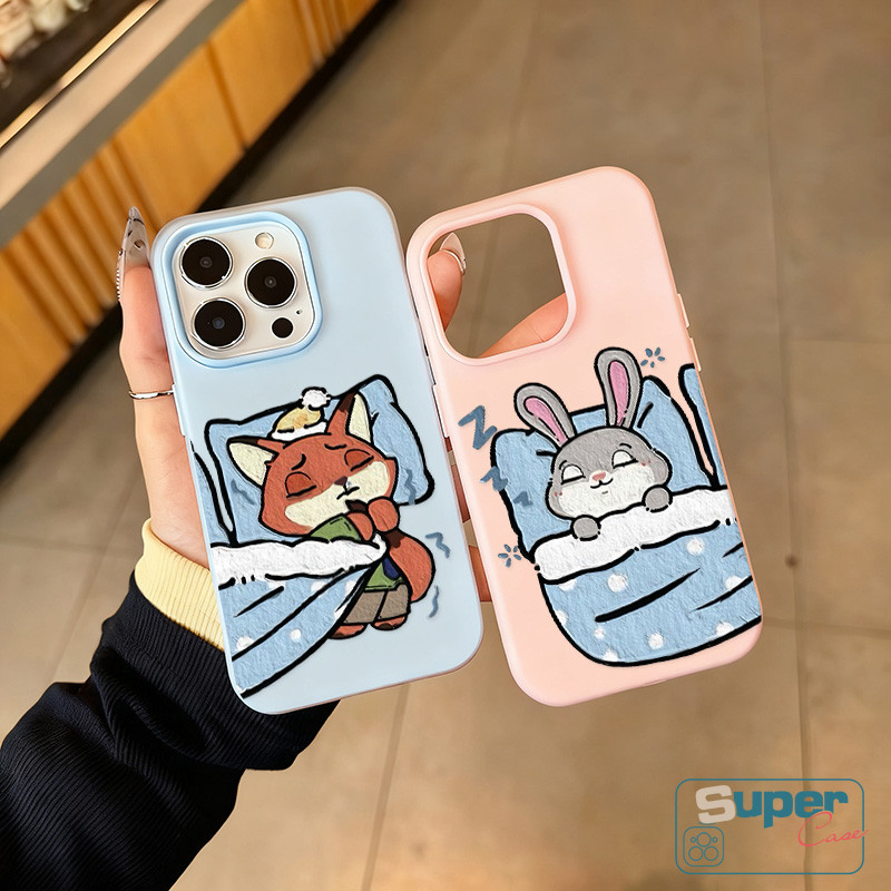 Ốp Lưng Tương Thích Cho IPhone 16 11 13 15 17 14 12 Pro Max 16 17 15 Pro Air 7Plus XR X XS Max Hoạt Hình Thời Trang Thỏ Ngủ Dễ Thương Cáo Cặp Đôi Silicon Mới 2 in1