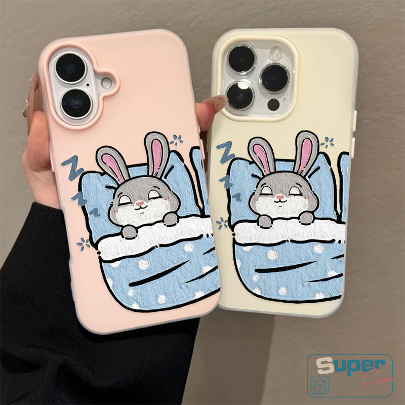 Ốp Lưng Tương Thích Cho IPhone 16 11 13 15 17 14 12 Pro Max 16 17 15 Pro Air 7Plus XR X XS Max Hoạt Hình Thời Trang Thỏ Ngủ Dễ Thương Cáo Cặp Đôi Silicon Mới 2 in1
