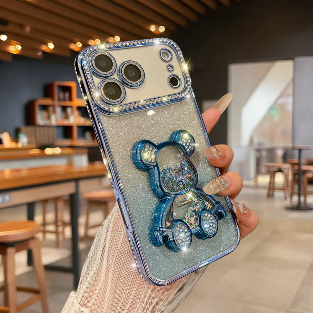 Ốp điện thoại hình gấu cát chảy lấp lánh thời trang cho iPhone 17 Pro Max 16 11 12 13 14 15 pro max Air 15 16 plus Ống kính bảo vệ Camera Vỏ chống sốc điện thoại TPU mềm