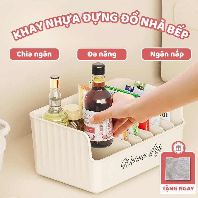 Khay Nhựa Đựng Gia Vị Nhà Bếp – Thiết Kế Chia Ngăn Thông Minh, Gọn Gàng DINO , Dễ Quan Sát Và Chống Tràn Đổ