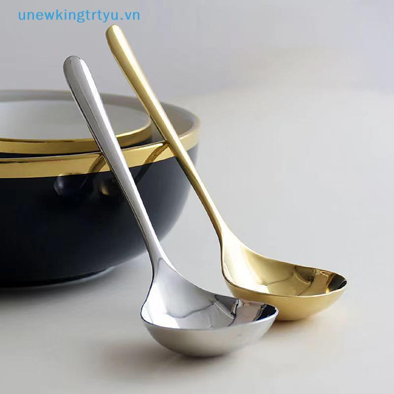 Unewtyu Thép không gỉ Thìa Tròn Lớn Lưới Đỏ Vàng Bữa Tối Tay Cầm Dài Khuấy Thìa Tráng Miệng Cho Phụ Kiện Nhà Bếp Tiện Ích VN