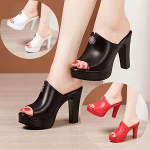 Guốc Cao Gót Nữ Hở Mũi Thời Trang, Đế Cao 9cm, Trang Trí Hoa Đính Đá Sang Trọng – Mã CG200