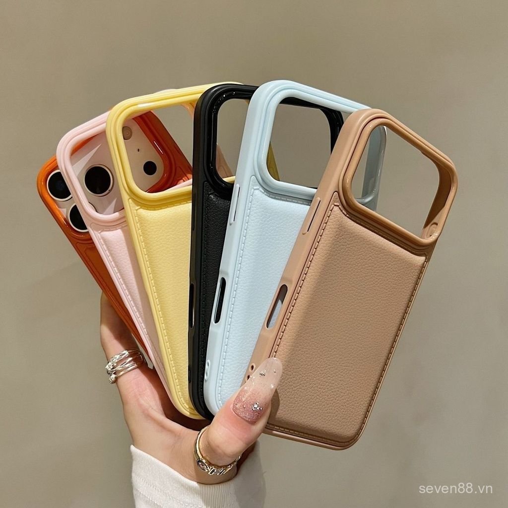 Ốp Điện Thoại Thích Hợp Cho iPhone X XS XR XSMAX 11 12 13 14 15 16 17 Pro max Plus Air Thu Đông Màu Trống Túi Kết Cấu Da Chống Sốc Vỏ Bảo Vệ Chống Sốc Bao Gồm Tất Cả PHVM