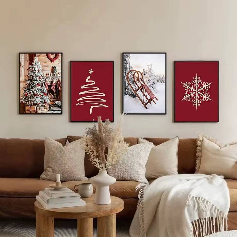 Mùa Đông Tuyết Phong Cảnh Xe Lửa Treo Tường Nghệ Thuật ChristmasTree Bông Tuyết Poster Tranh Canvas Phòng Trưng Bày Giáng Sinh Bộ Treo Tường Ngày Lễ Trang Trí Phòng