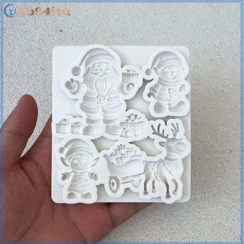 XOITU Tuần lộc Ông già Noel Xe trượt tuyết Giáng sinh Silicone Sugarcraft Khuôn làm bánh Cupcake Khuôn làm bánh Fondant Bánh trang trí Dụng cụ VN