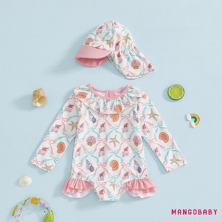 MG-Girls Đồ Bơi Romper Dài Tay Cổ Tròn In Hình Động Vật Rash Guard Bộ Đồ Tắm Có Mũ