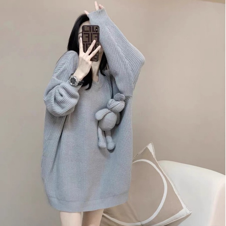 Áo Len Xám Mix Gấu Đan KCloét Áo Sweter Dày Dặn Nữ Tính NA479