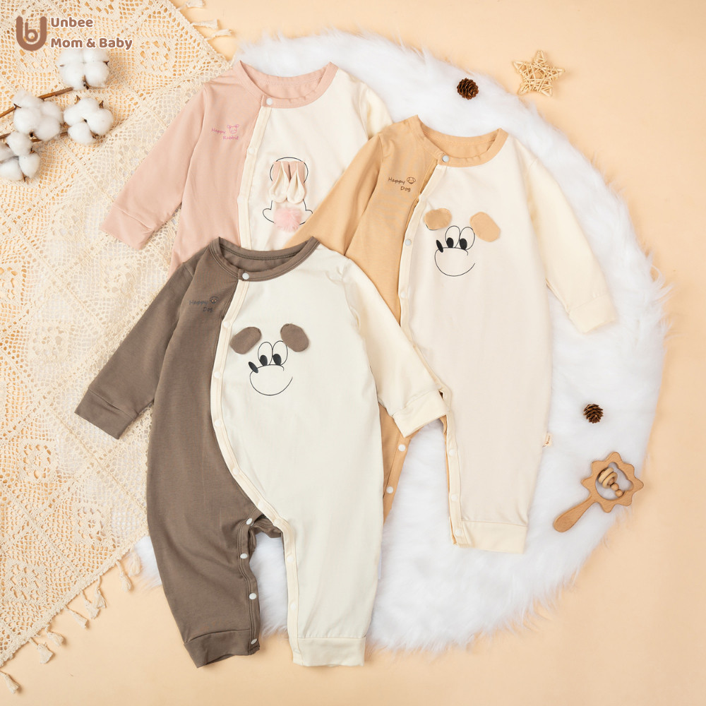 Bodysuit dài tay bé trai bé gái UNBEE phối hình động vật ngộ nghĩnh - Body dài cho bé