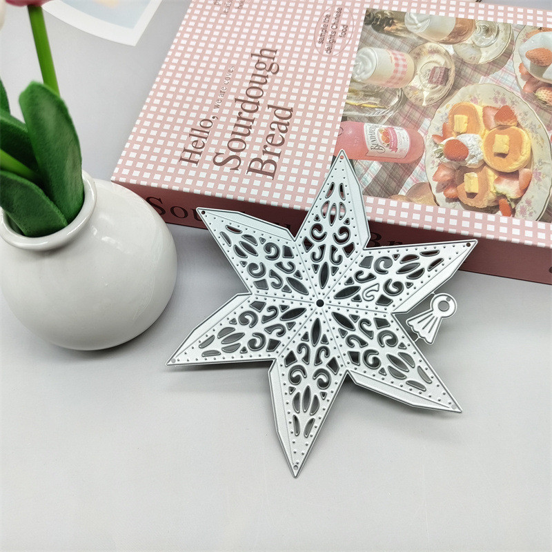 Ba Chiều Lục Giác Ngôi Sao Kim Loại Carbon Cắt Thép Khuôn DIY Dập Nổi Mẫu Sổ Lưu Niệm Album Ảnh Thiệp Chúc Mừng Cắt Chết Giấy Nghệ Thuật Khuôn