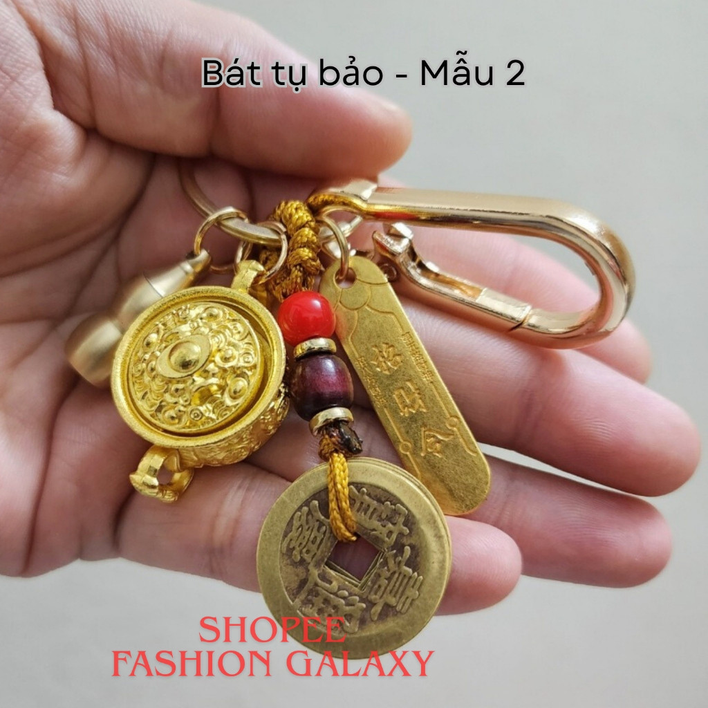 Bộ móc khóa Bát tụ bảo phong thủy 12 con giáp tài lộc gồm 5 món làm bằng hợp kim kẽm và đồng thau