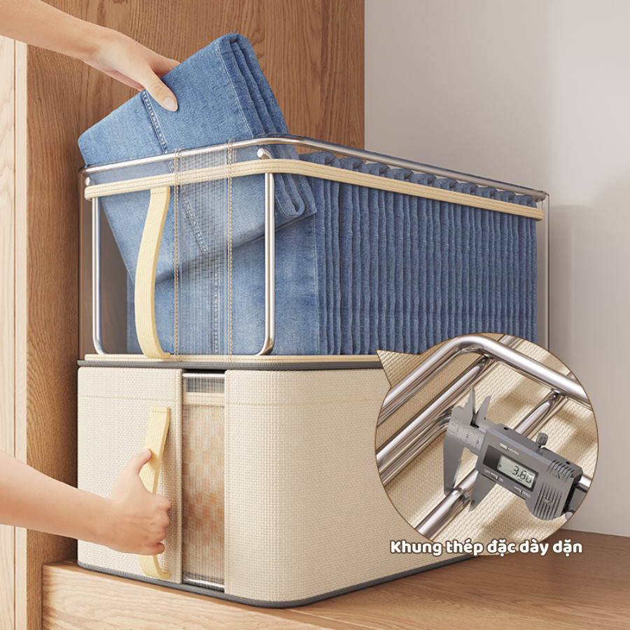 Hộp Đựng Quần Áo Gấp Gọn ENODA HOME, Hộp Vải Oxford Đựng Đồ Đa Năng Size Lớn, Có Khung Thép HV128