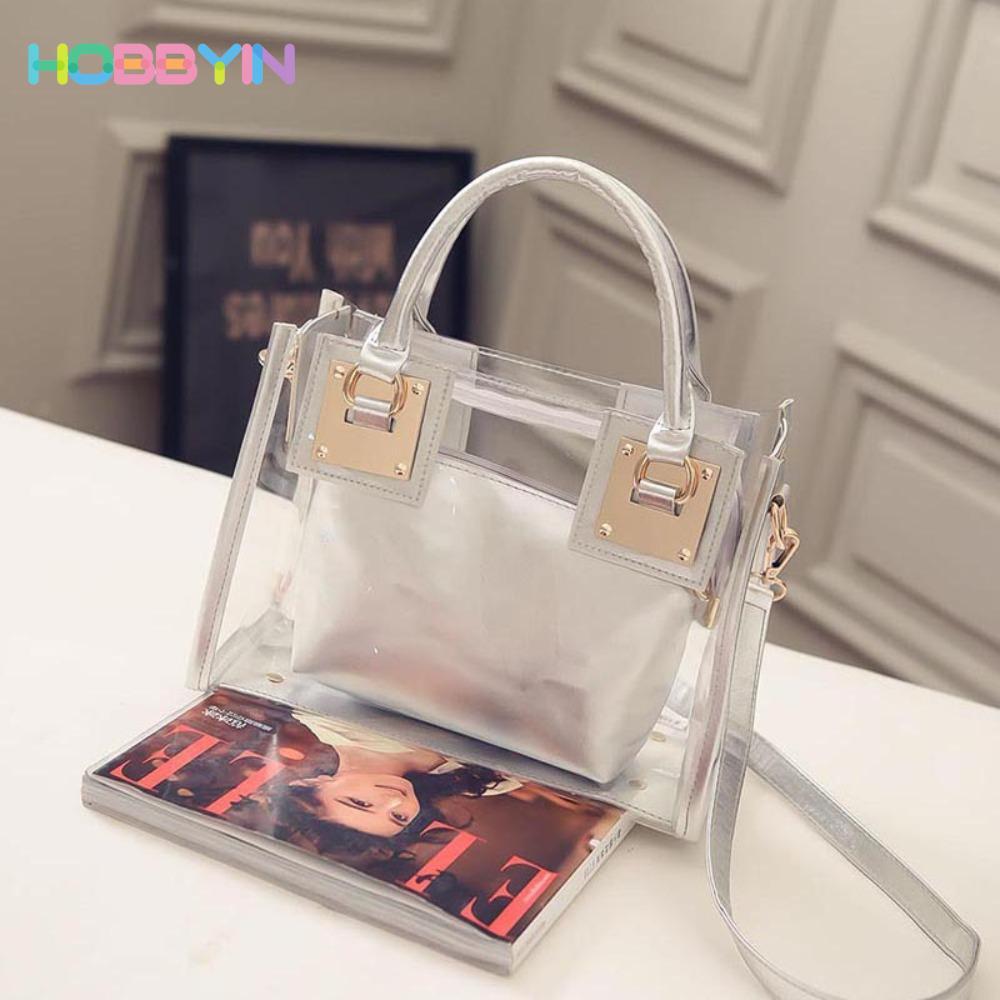 Túi xách vuông HOBBYIN, Túi đeo chéo có dây đeo có thể điều chỉnh dung tích lớn, Túi thạch trong suốt PVC thời trang mùa hè