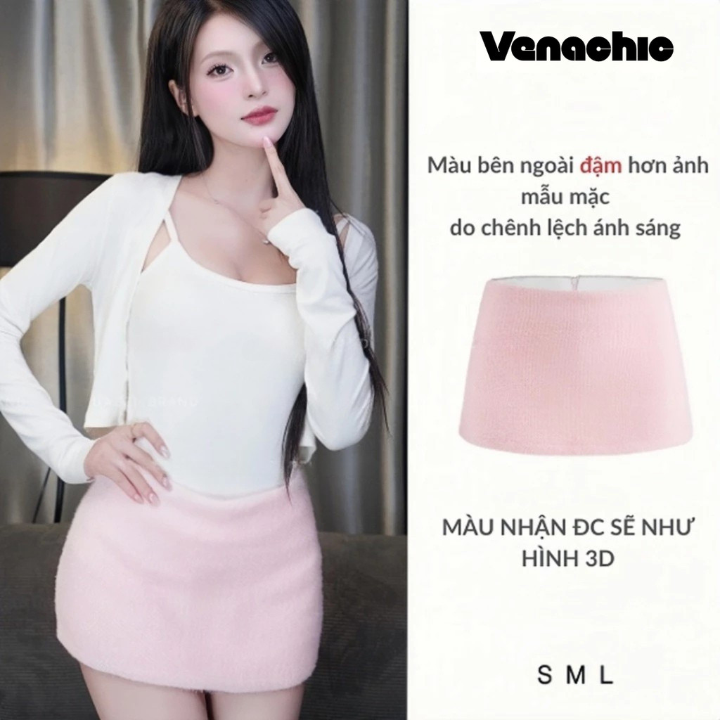 [CÓ KHOÁ KÉO PHÍA SAU] Chân váy nữ vải Lông Thỏ Venachic phong cách Y2K,Chân váy nữ chữ A có lót trong dáng ngắn | BigBuy360 - bigbuy360.vn