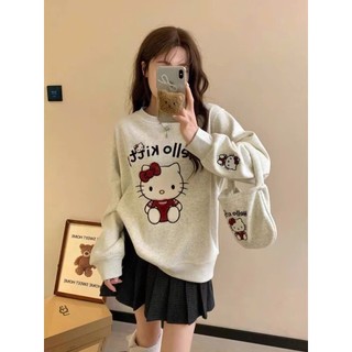 Áo sweater chất nỉ bông cổ tròn in hình hello kitty dành cho nữ