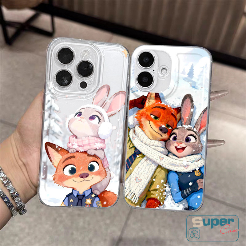 Ốp Lưng Tương Thích Cho IPhone 15 11 16 17 13 14 12 Pro Max 16 13 17 12 14 15 Pro 7Plus 8 16 17 15 7 14 Plus XR X XS Max Air SE 2020 Cặp Đôi Mùa Đông Thỏ Cáo Dễ Thương Vỏ tuyết Zootopia