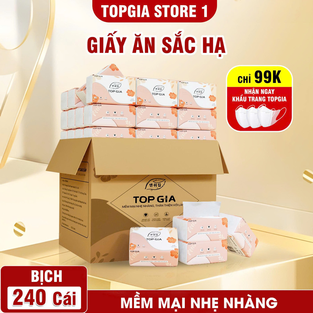 Giấy ăn rút để bàn Top Gia, Giấy Sắc Hạ Cao Cấp 4 Lớp Dập Vân Dày Dặn ...