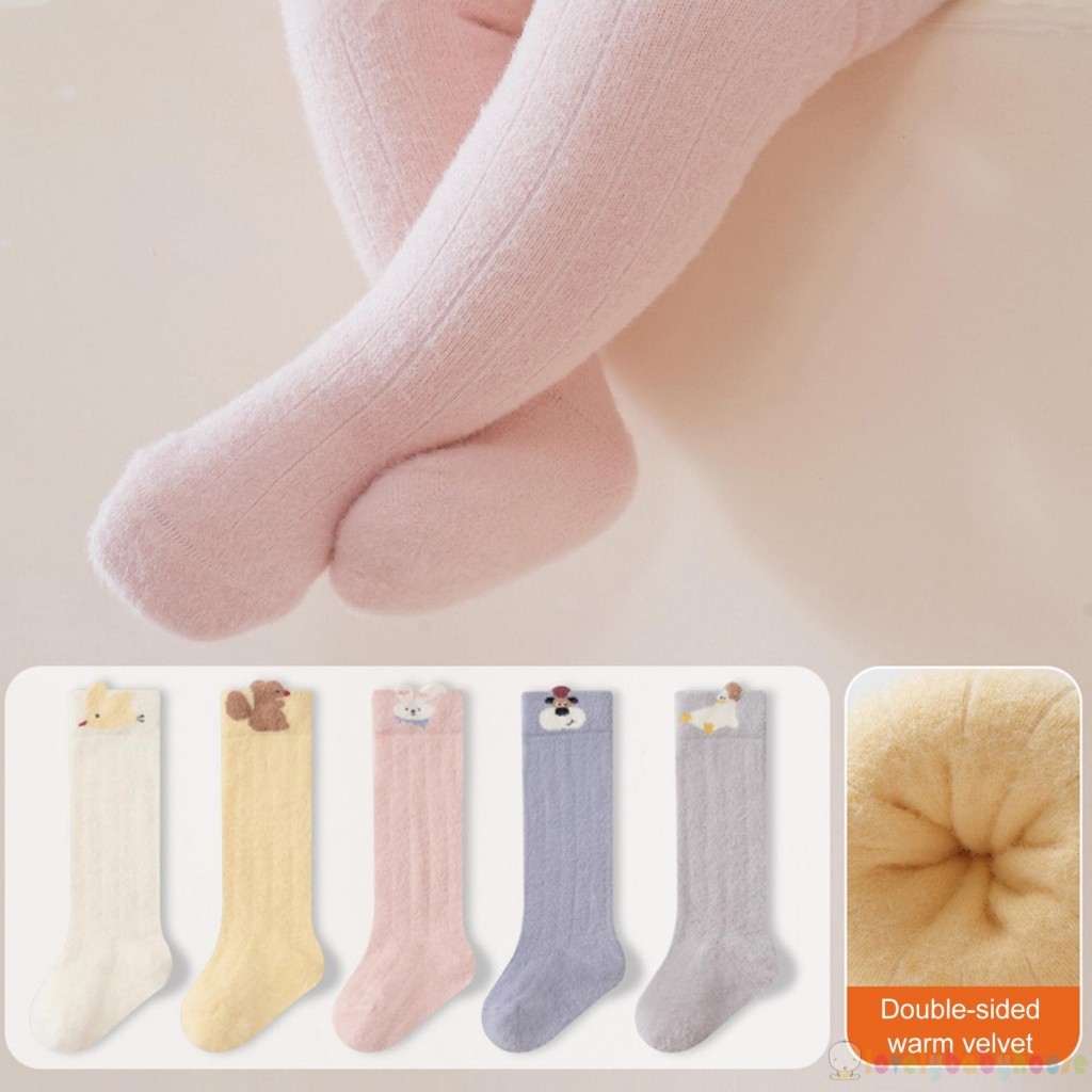 LBH-Toddler Bé Gái Họa Tiết Động Vật Dễ Thương Ấm Áp Mềm Mại Mùa Đông Đầu Gối Cao Tất
