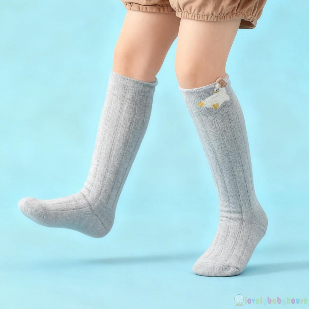 LBH-Toddler Bé Gái Họa Tiết Động Vật Dễ Thương Ấm Áp Mềm Mại Mùa Đông Đầu Gối Cao Tất