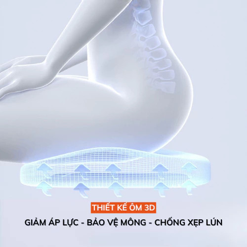 Đệm Ngồi 3D Công Thái Học Cao Su Non Hỗ Trợ Hông, Dáng Ngồi Chuẩn, Giảm Mỏi Lưng